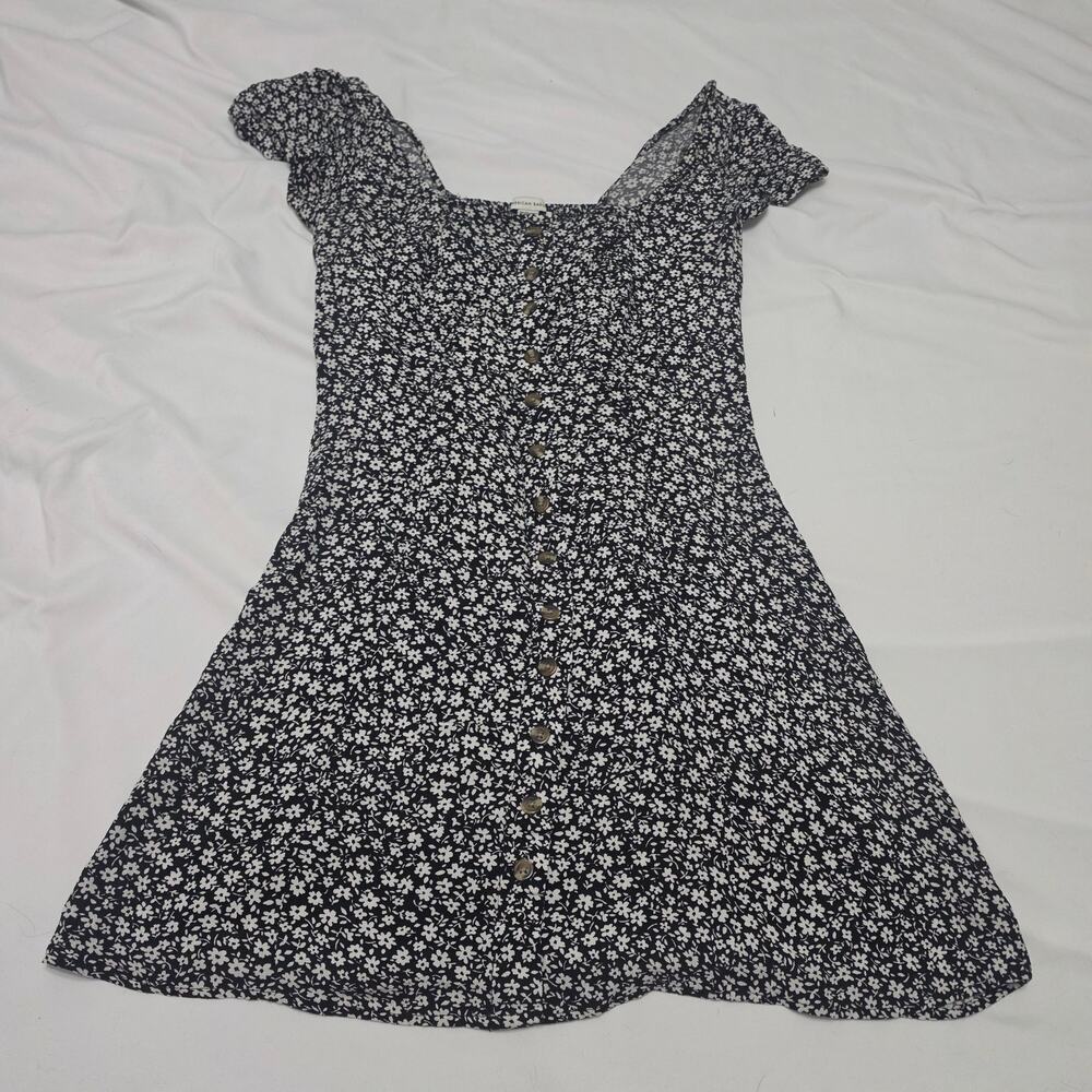 American Eagle Floral Button Front Mini Dress XS Black White Cottagecore